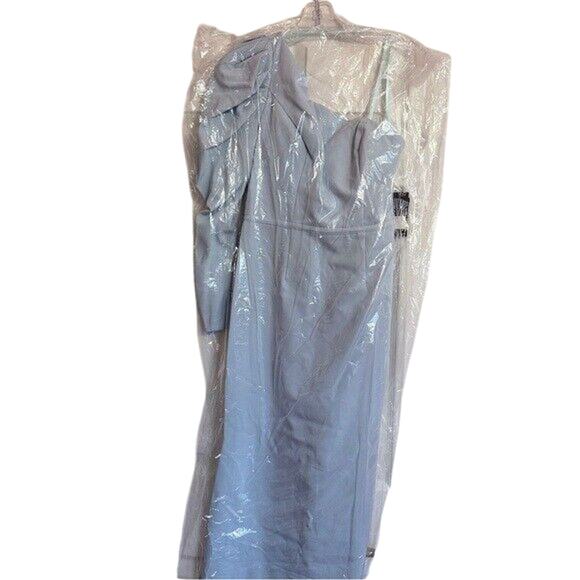 Mac Duggal Dress size 2, blue One Shoulder Long Sleeve Jersey formal Gown - Picture 4 of 5
